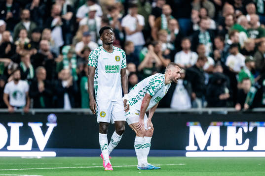 Nathaniel Adjei and Mads Fenger Nielsen of Hammarby looks