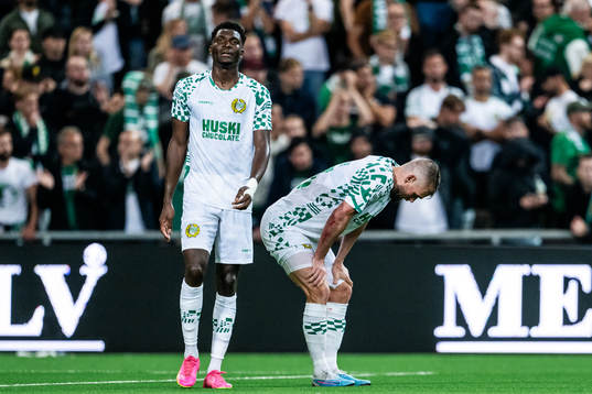 Nathaniel Adjei and Mads Fenger Nielsen of Hammarby looks