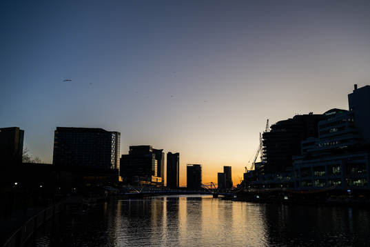 General view of the city, the River Yarra and Seafarers