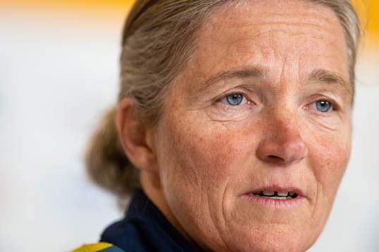 Head coach Hege Riise of Norway at a press conference