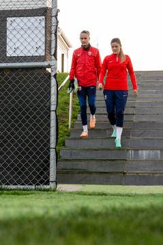 Caroline Graham Hansen and Maren Mjelde of Norway at a