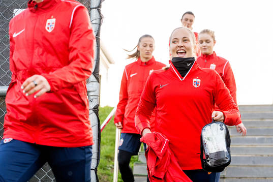 Goalkeeper Aurora Mikalsen of Norway at a training session