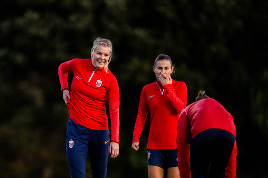 Ada Hegerberg and Emilie Bosshard Haavi of Norway at a