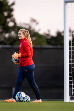 Goalkeeper Guro Pettersen of Norway at a training session
