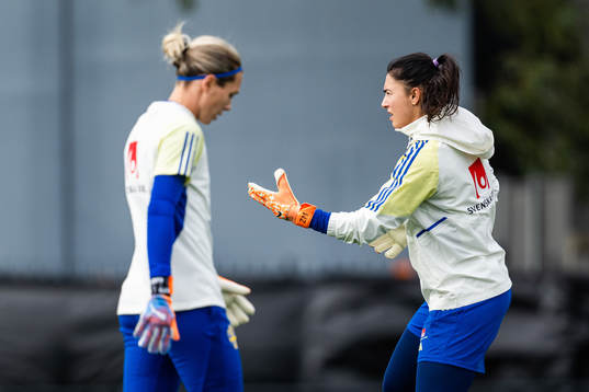 Goalkeeper Jennifer Falk and goalkeeper Zecira Musovic of