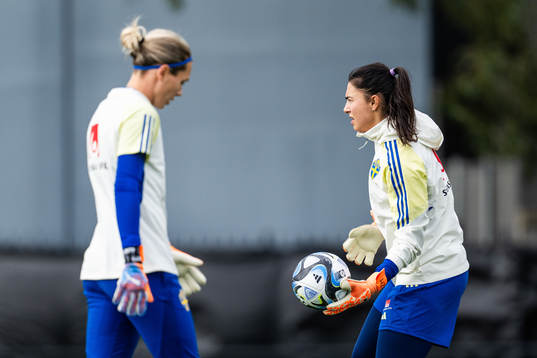 Goalkeeper Jennifer Falk and goalkeeper Zecira Musovic of