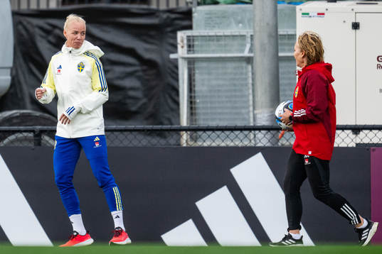 Caroline Seger and physio Annica Näsmark of the Swedish