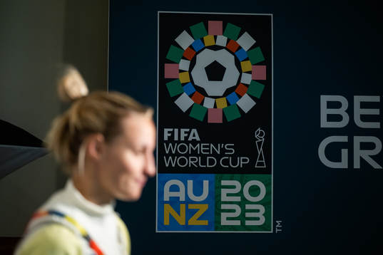 The logo for the championship is seen as Nathalie Björn of