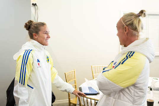 Filippa Angeldahl and Caroline Seger of the Swedish women's