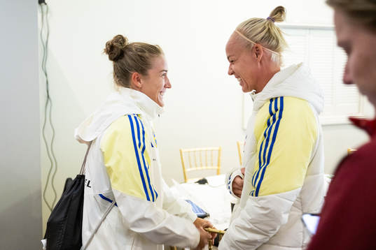 Filippa Angeldahl and Caroline Seger of the Swedish women's