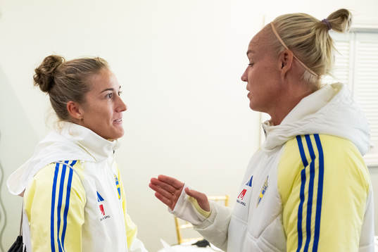Filippa Angeldahl and Caroline Seger of the Swedish women's