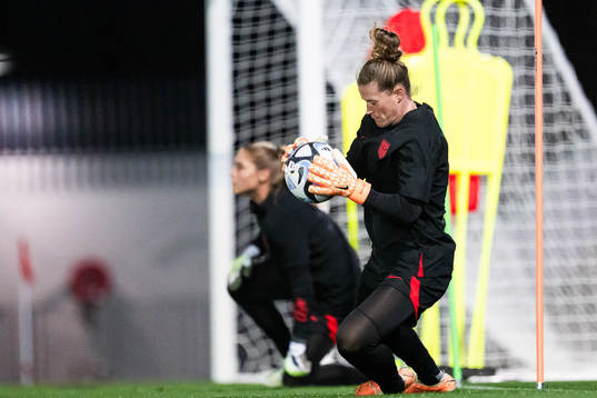 Goalkeeper Alyssa Naeher at a training session with the