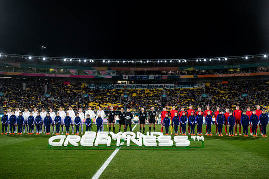 Players of Japan and Norway lineup