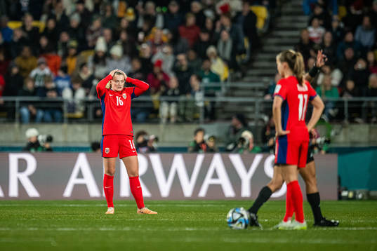 Mathilde Harviken of Norway looks dejected