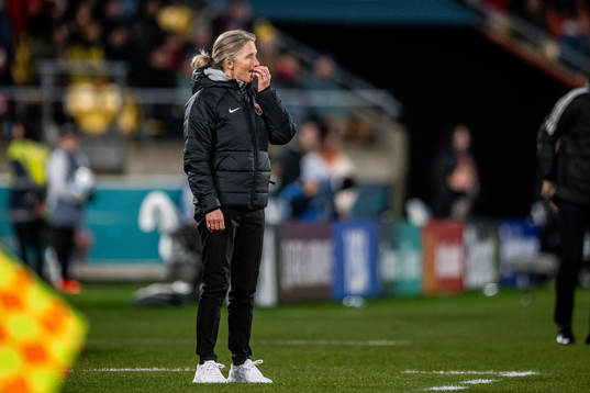 Head coach Hege Riise of Norway looks dejected