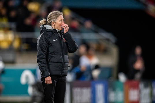 Head coach Hege Riise of Norway looks dejected