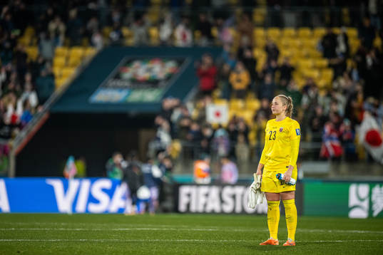 Goalkeeper Aurora Mikalsen of Norway looks dejected