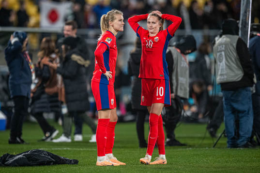 Ada Hegerberg and Caroline Graham Hansen of Norway look