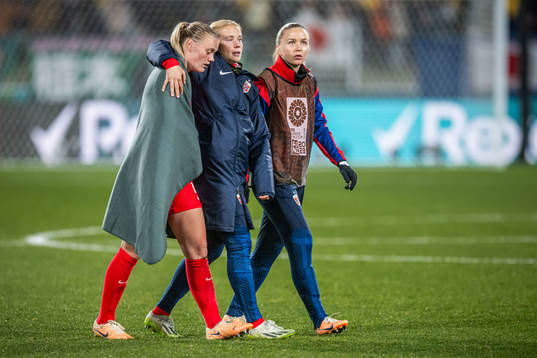 Mathilde Harviken of Norway looks dejected