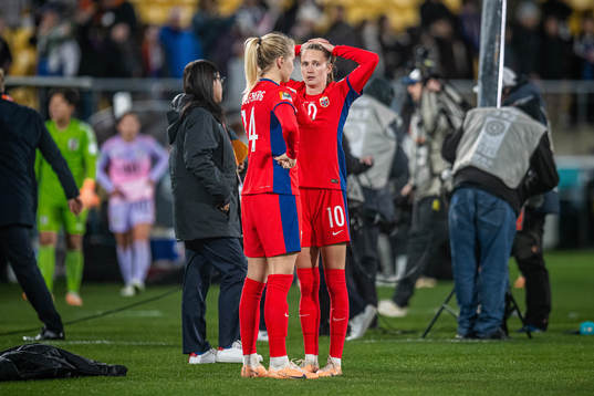 Ada Hegerberg and Caroline Graham Hansen of Norway look