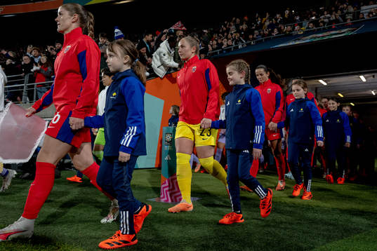 Goalkeeper Aurora Mikalsen of Norway enters the pitch