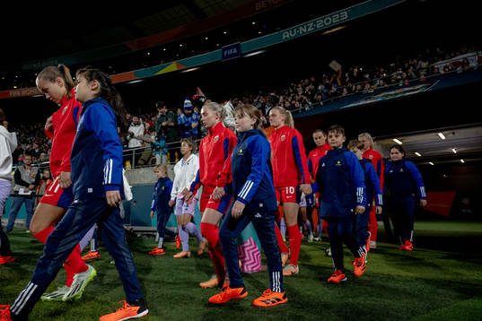 Thea Bjelde of Norway enters the pitch