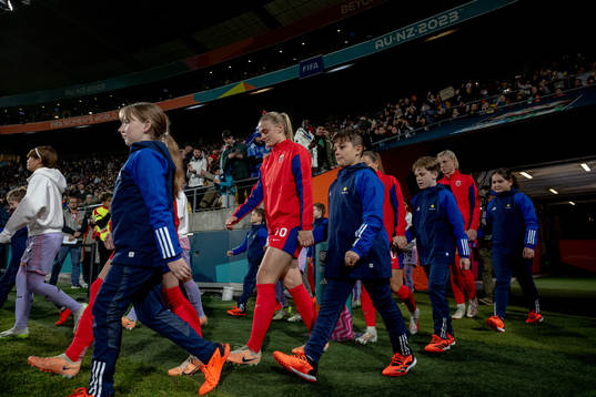 Mathilde Harviken of Norway enters the pitch