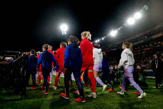 Sophie Román Haug of Norway enters the pitch