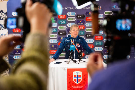 Head coach Hege Riise of Norway at a press conference