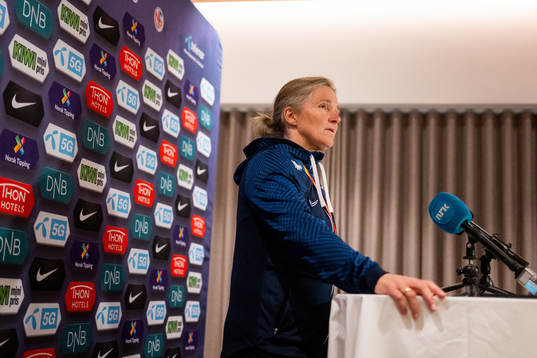 Head coach Hege Riise of Norway at a press conference