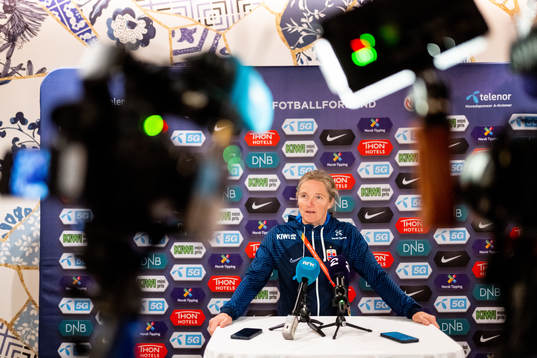Head coach Hege Riise of Norway at a press conference