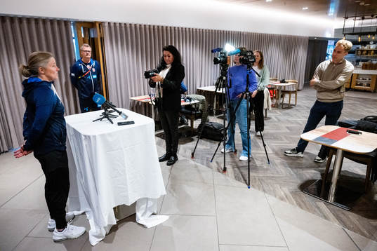 Head coach Hege Riise of Norway at a press conference