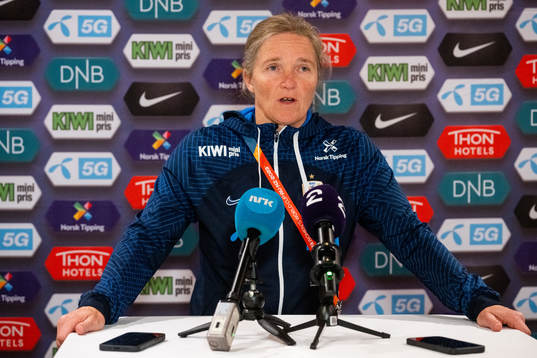 Head coach Hege Riise of Norway at a press conference