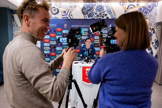 Maren Mjelde of Norway at a press conference