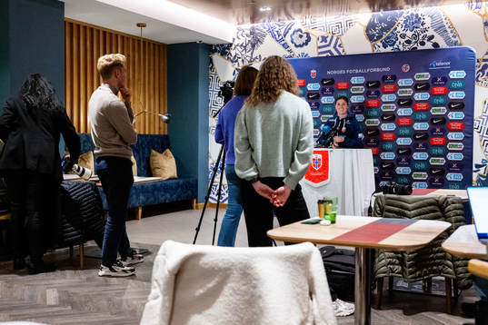 Maren Mjelde of Norway at a press conference