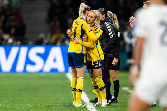 Stina Blackstenius changes with Rebecka Blomqvist of Sweden