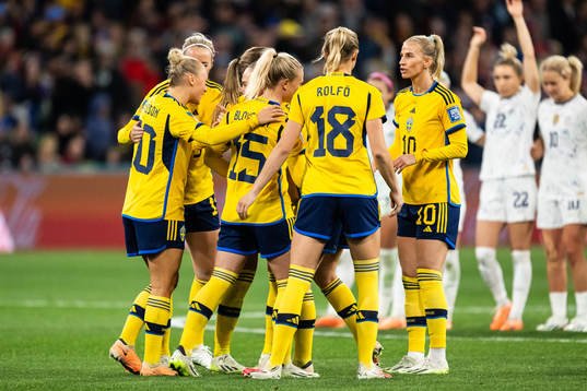 Players of Sweden celebrate