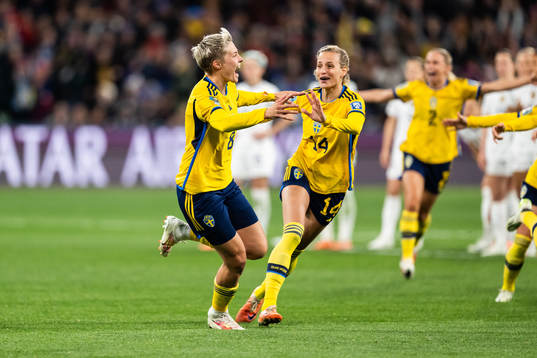 Lina Hurtig of Sweden celebrates