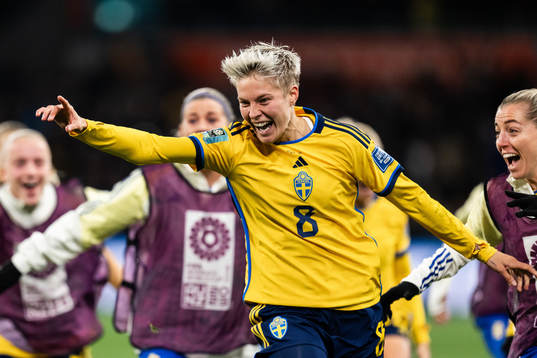 Lina Hurtig of Sweden celebrates