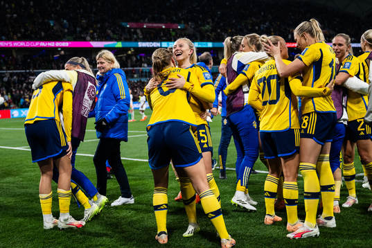 Magdalena Eriksson and Rebecka Blomqvist celebrate