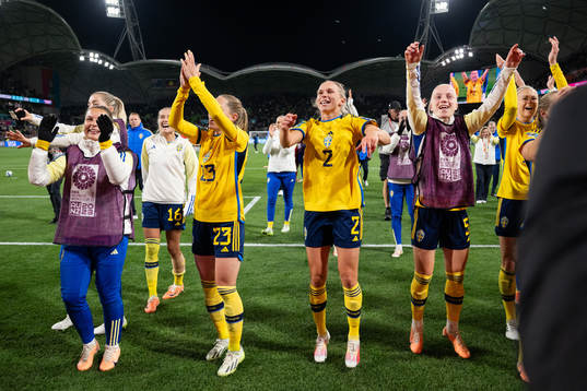 Players of Sweden celebrate