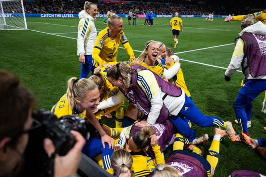 Players of Sweden celebrate