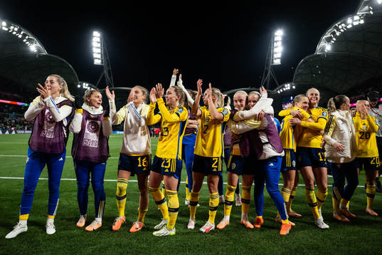 Players of Sweden celebrate