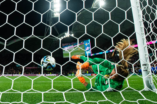 Lina Hurtig of Sweden scores the decisive goal behind