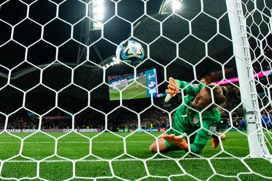 Lina Hurtig of Sweden scores the decisive goal behind