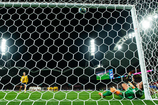 Lina Hurtig of Sweden scores the decisive goal behind