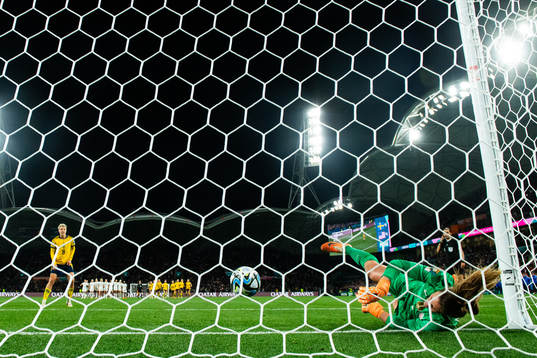 Lina Hurtig of Sweden scores the decisive goal behind