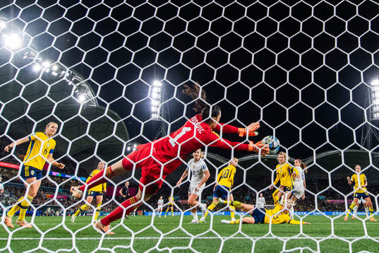 Goalkeeper Zecira Musovic of Sweden with a save