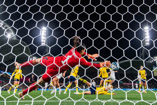 Goalkeeper Zecira Musovic of Sweden with a save