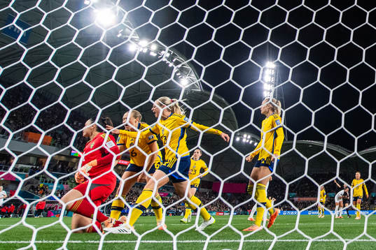 Goalkeeper Zecira Musovic of Sweden celebrates with